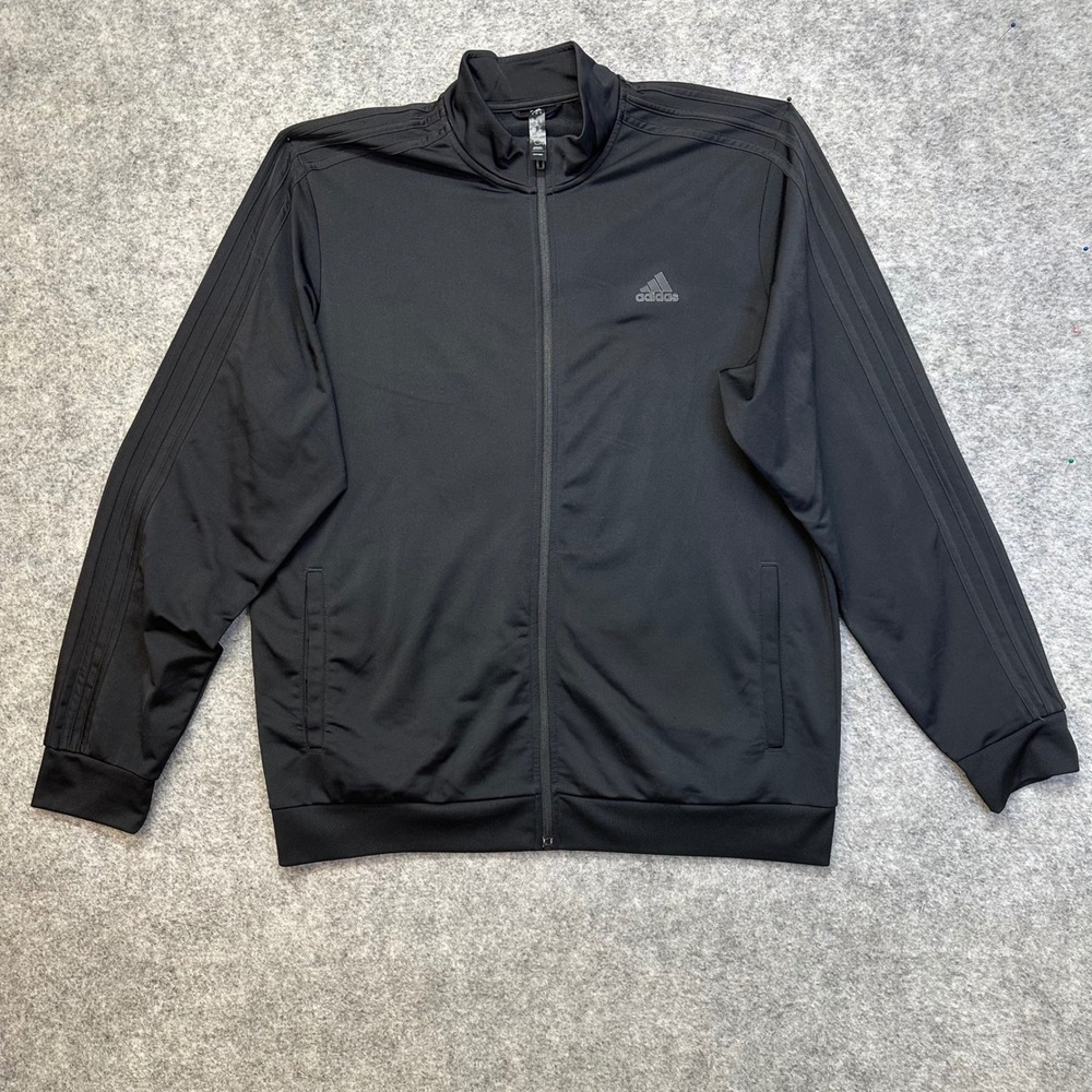 Adidas Track Jacket Mens XL Black Tonal 3-Stripe Full Zip Mock Neck Logo